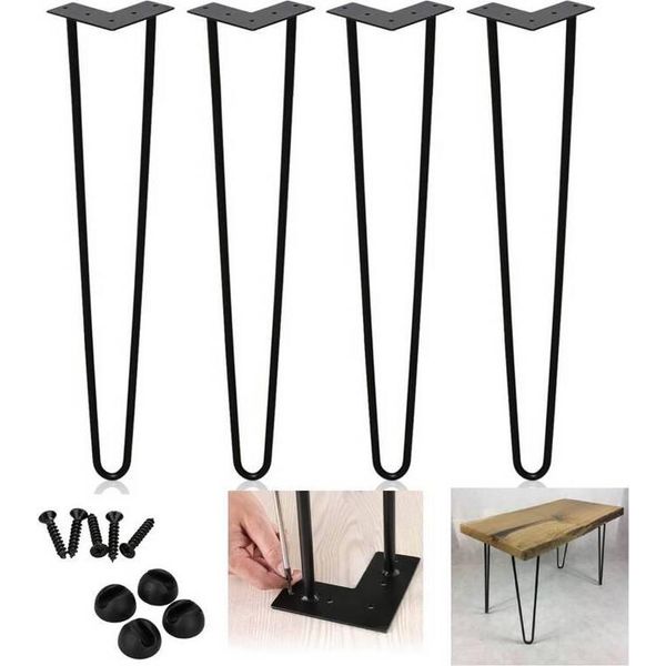 Vingo 4 Pezzi Gambe Da Tavolo In Metallo Nero Corridori Da Tavolo Gamba Da Tavolo A Forcina 12 Mm, Gambe A Forcina In Acciaio, Gamba A 3 Barre, 25 Cm-image