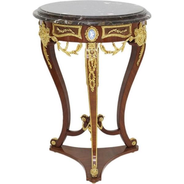 Casa Padrino Tavolino Barocco Marrone / Oro / Nero Ø 55 X H. 78 Cm - Tavolino Rotondo In Legno Massiccio In Stile Barocco - Mobili Da Salotto Barocchi-image