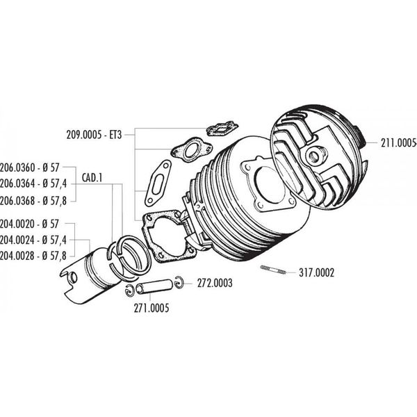 Set Guarnizioni Cilindro Polini Doppia Aspirazione Per Vespa 125 Ets, Pk, Primavera 2T, Primavera ET3 2T, Xl-image