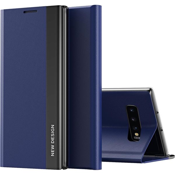 Custodia Galaxy S10, Custodia Magnetica In Finto Cuoio Con Funzione Stand Per Samsung Galaxy S10 Blu Navy-image