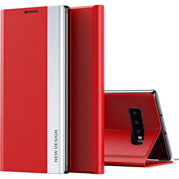 Galaxy S10 Plus Case, Laimtop Finto Cuoio Magnetic Flip Stand Case Per Samsung Galaxy S10 Plus Rosso-image