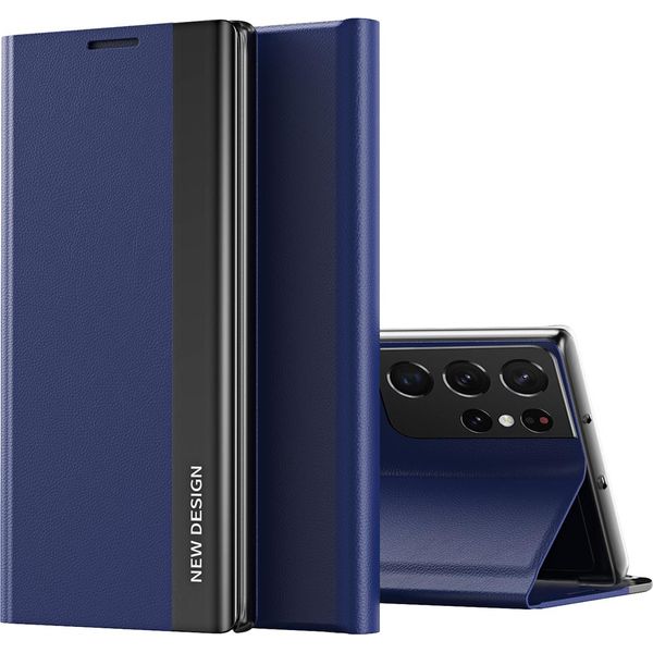 Galaxy S21 Ultra Case, Laimtop Finto Cuoio Magnetic Flip Stand Case Per Samsung Galaxy S21 Ultra 5G Blu Navy-image