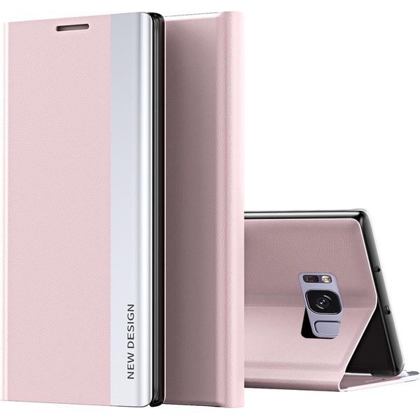 Custodia Galaxy S8, Laimtop Finto Cuoio Magnetic Flip Stand Custodia Per Samsung Galaxy S8 Rosa-image