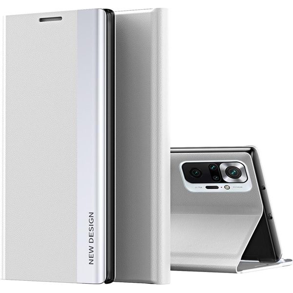 Custodia Redmi Note 10 Pro, Custodia Magnetica In Finto Cuoio Con Funzione Stand Per Xiaomi Redmi Note 10 Pro/Note 10 Pro Max Bianco-image