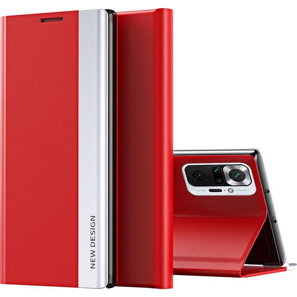 Custodia Redmi Note 10 Pro, Custodia Magnetica In Finto Cuoio Con Funzione Stand Per Xiaomi Redmi Note 10 Pro/Note 10 Pro Max Rosso-image