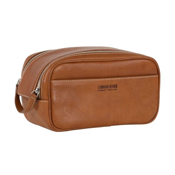 Leonhard Heyden Pelle Borsa Da Toilette Bergamo Washbag Light Brown Marrone-image