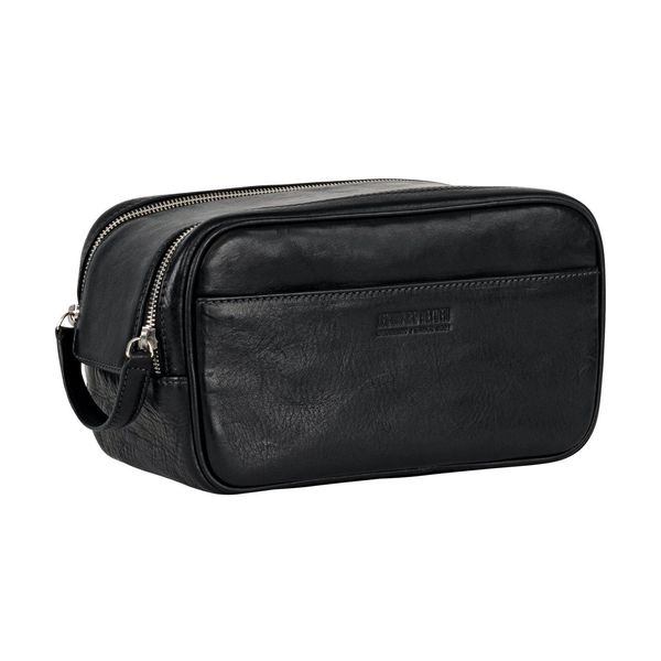 Leonhard Heyden Pelle Borsa Da Toilette Bergamo Washbag Black Nero-image