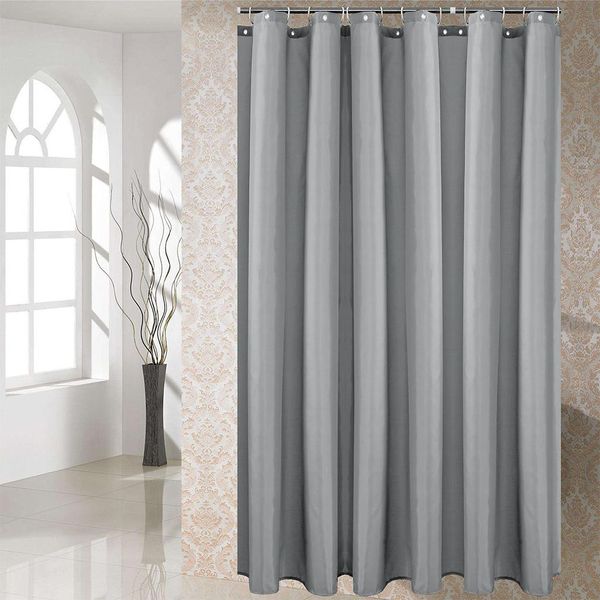 Tenda Da Doccia In Tessuto Antimuffa, Impermeabile, Lavabile In Tessuto Poliestere Per Vasca Da Bagno, Con 12 Anelli Per Tenda Da Doccia (Grigio Chiaro, 180 X 200Cm)-image
