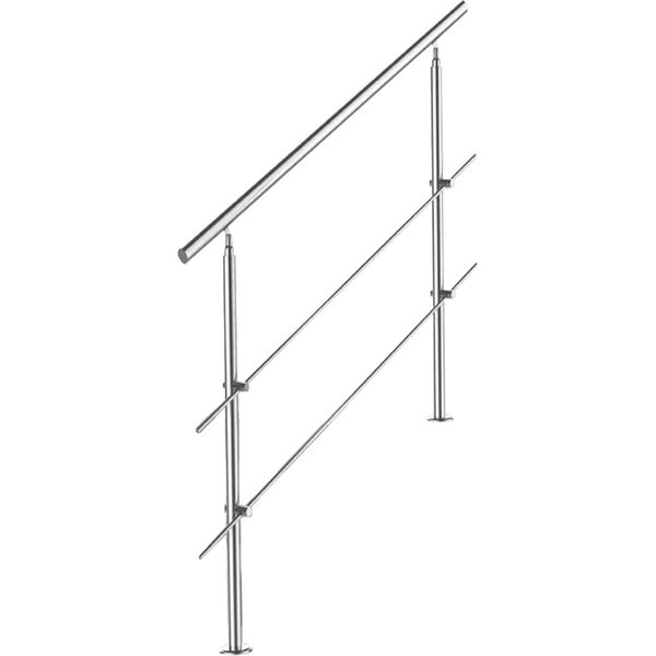 Kit Ringhiera Corrimano In Acciaio Inox Wolketon Con/Senza Traverse Per Ringhiere Di Scale Interne Ed Esterne, Balcone (120 Cm, 2 Traverse)-image