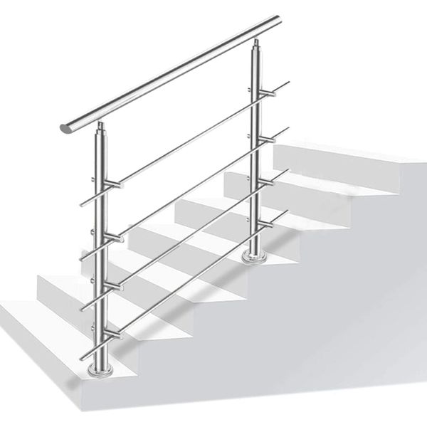 Kit Ringhiera Corrimano In Acciaio Inox Wolketon Con/Senza Traverse Per Ringhiere Di Scale Interne Ed Esterne, Balcone (120 Cm, 4 Traverse)-image