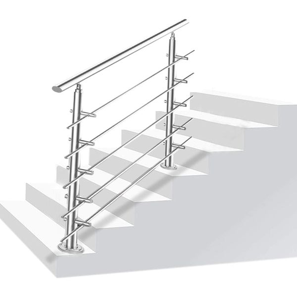Kit Ringhiera Corrimano In Acciaio Inox Wolketon Con/Senza Traverse Per Ringhiere Di Scale Interne Ed Esterne, Balcone (150 Cm, 5 Traverse)-image