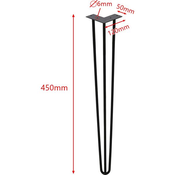 Clanmacy 4 Pezzi Gambe Da Tavolo In Metallo Nero Corridori Da Tavolo Forcina Gamba Da Tavolo 12 Mm, Gambe A Forcina In Acciaio, Gamba A 3 Barre, 40 Cm-image