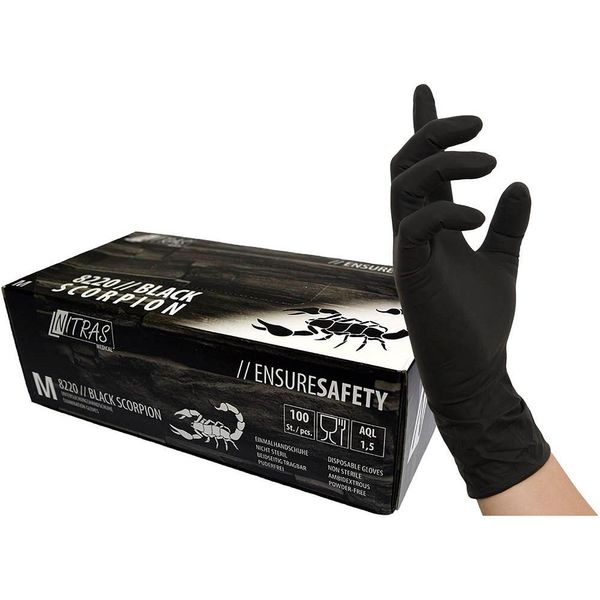 Nitras® 8220 Nitras® Unisex Einmalhandschuhe Black Scorpion Schwarz GrößE M 100 St.-image