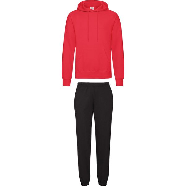 Tuta Da Jogging Fruit Of The Loom - Pantaloni E Felpa Con Cappuccio, Colore:Nero E Rosso, Taglia:M-image