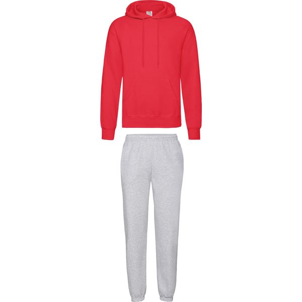 Tuta Fruit Of The Loom - Pantaloni E Felpa Con Cappuccio, Colore:Grigio E Rosso, Taglia:M-image