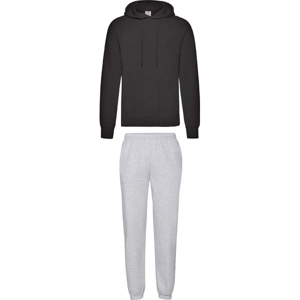 Tuta Da Jogging Fruit Of The Loom - Pantaloni E Felpa Con Cappuccio, Colore:Grigio E Nero, Taglia:S-image