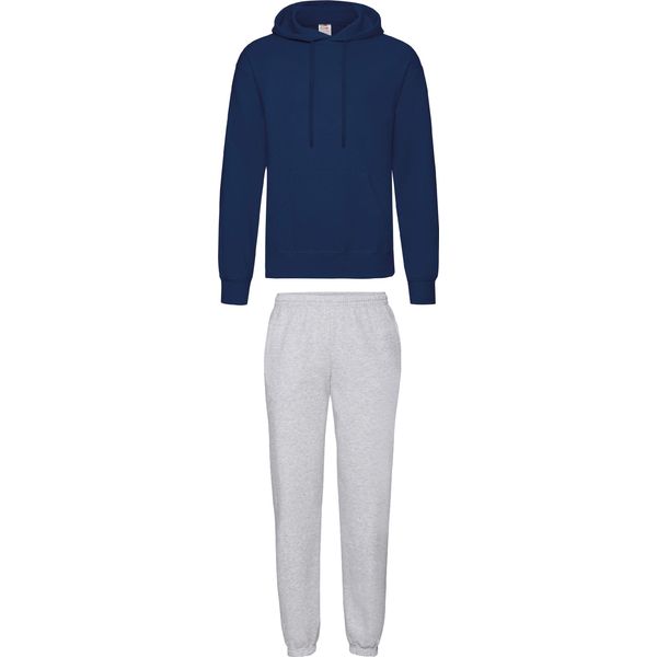 Tuta Fruit Of The Loom - Pantaloni E Felpa Con Cappuccio, Colore:Grigio E Blu, Taglia:L-image