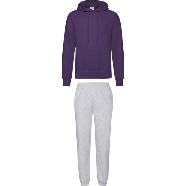 Tuta Da Jogging Fruit Of The Loom - Pantaloni E Felpa Con Cappuccio, Colore:Grigio E Viola, Taglia:M-image