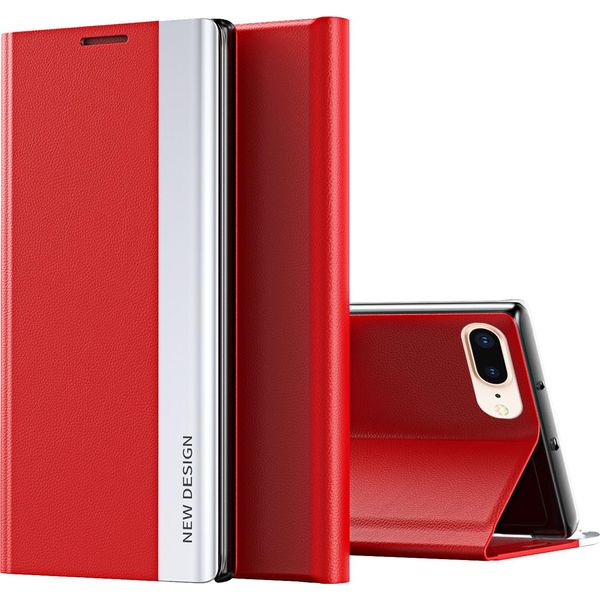 Custodia Iphone Se 2020, Custodia Magnetica In Finto Cuoio Con Funzione Stand Per Iphone 7 / 8 / Se 2020 Rosso-image