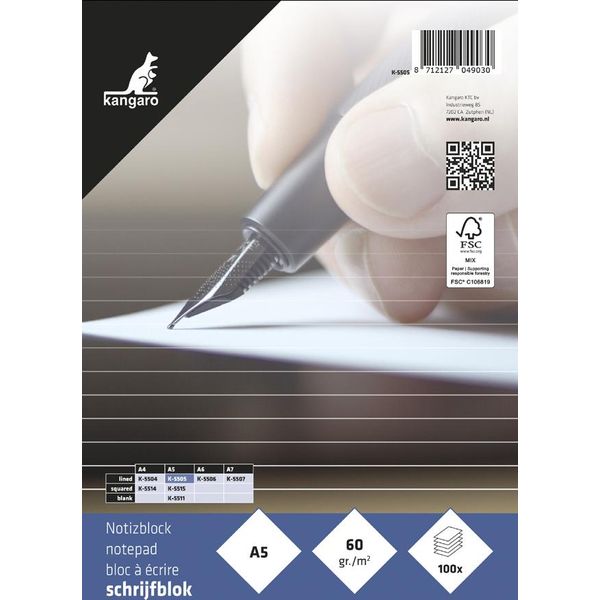Kangaro K-5505 Kangaro Notizblock Din A5, Liniert, 100 Blatt-image