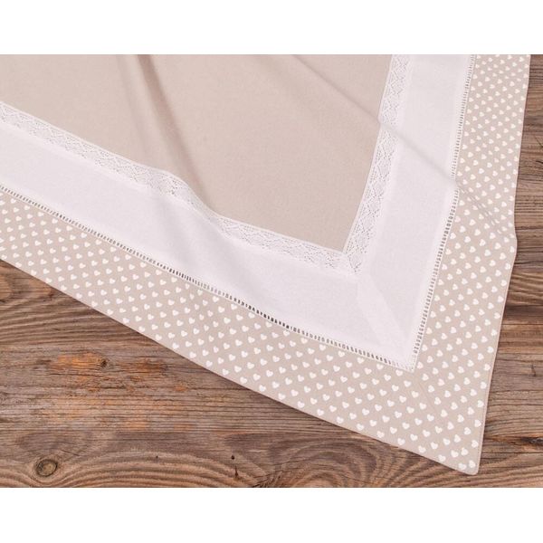 Tovaglia Traudl Cuori In Pizzo Beige, 100 % Cotone, In 100X100 Cm-image