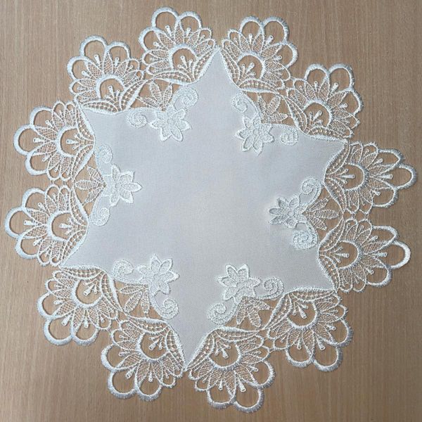 Tovaglia Ines Bordo Pizzo Vintage Bianco Poliestere Ø 40 Cm-image