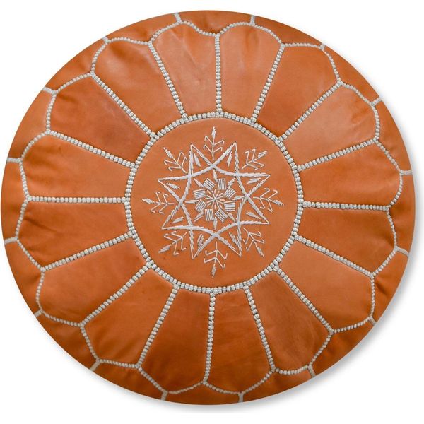 Pouf Marocchino In Vera Pelle - Terra Vegetal - Fatto A Mano - Consegnato Riempito - Pouf Ottomano A Sacco-image