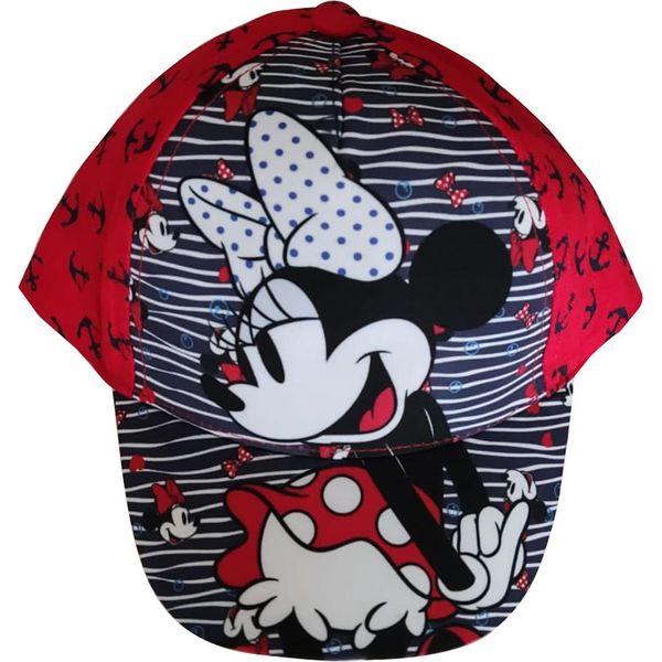 Berretto Disney Minnie Mouse, Berretto Base, Berretto Motivo Onde Ancora Per Bambini Rosso, Taglia 48-image