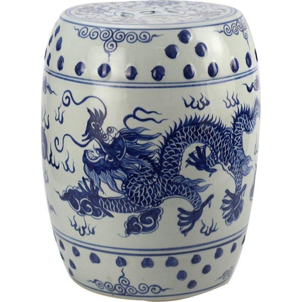 Asianliving Sgabello Da Giardino In Ceramica Porcellana Smaltata Sgabello Cinese Sgabello A Tamburo Sgabello Da Giardino Per Interni/Esterni 246-802-image