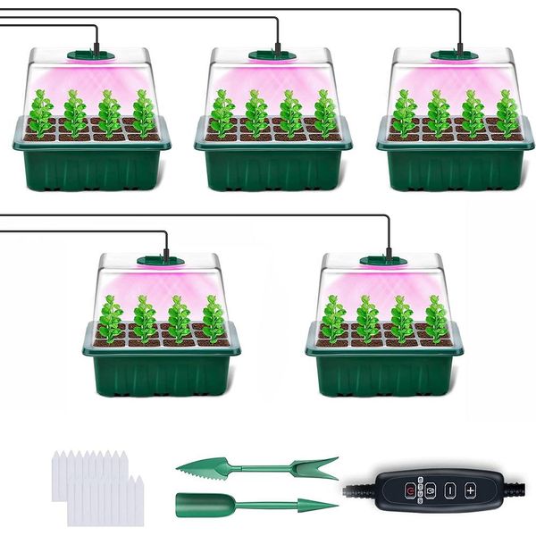 Propagatore Per Serre Indoor Con Lampada Per Piante A Spettro Completo 5 Pezzi Mini Set Di Propagazione Per Serre Vassoi Di Partenza Per Piantine-image