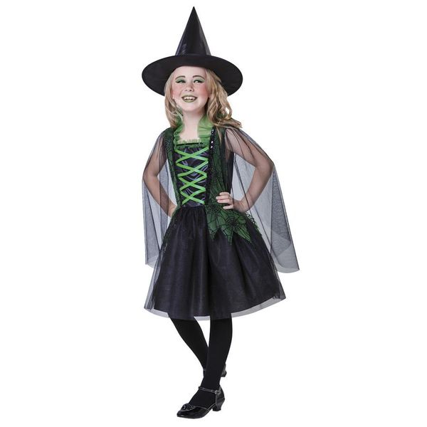Costume Da Strega Per Bambini (Strega Cattiva) Taglia: 128 (6-7 Anni)-image