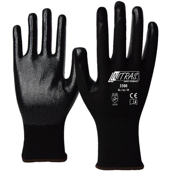 Nitras Safety 3500-11 Nitras Safety Unisex Arbeitshandschuhe 3500 Schwarz GrößE 11, 12 Paar-image
