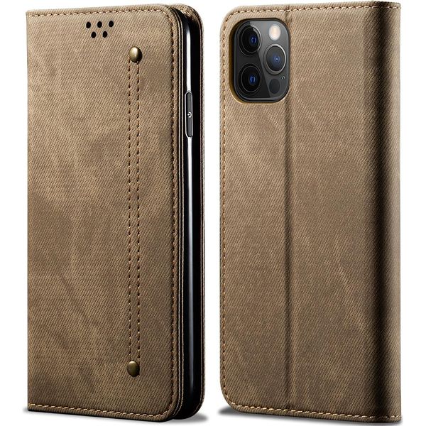 Custodia Iphone 13 Pro, Custodia In Pelle A Portafoglio Con Chiusura Magnetica E Supporto Per Iphone 13 Pro Khaki-image