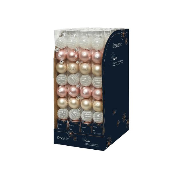 Baubles Natalizi In Vetro Con Motivi 3Cm Set Di 9 Rosa Mix Trasparente-image