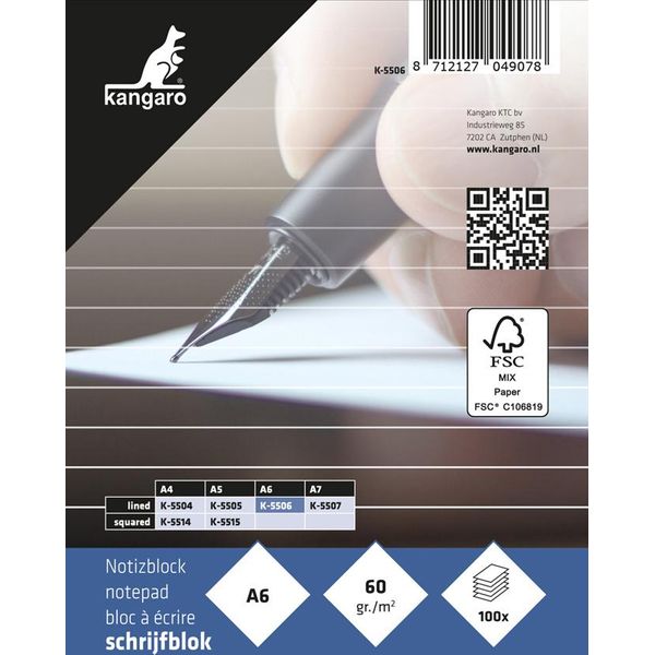 Kangaro K-5506 Kangaro Notizblock Din A6, Liniert, 100 Blatt-image