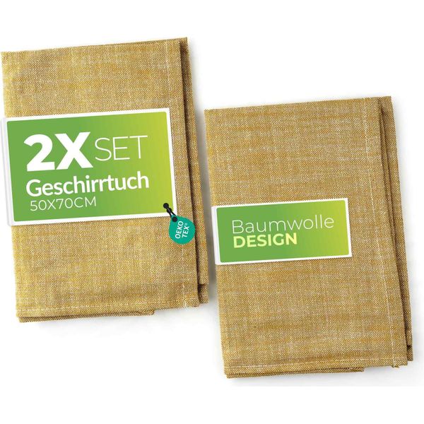 Asciugamani Da Tè Sterzbachs In Cotone - Uni Gold - Asciugamani Da Cucina 50X70 Cm - Set Di 2 - Asciugamani Da Cucina 220 Gsm - Asciugamani Da Cucina Asciutti - Asciugamani Da Tè Gialli-image
