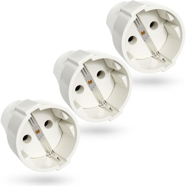 Absina 3X Giunto Di Messa A Terra Con Scarico Della Trazione - Giunto Di Messa A Terra In Pvc A 2 Poli, 250V, 16A E IP20 - Giunto Schuko-image