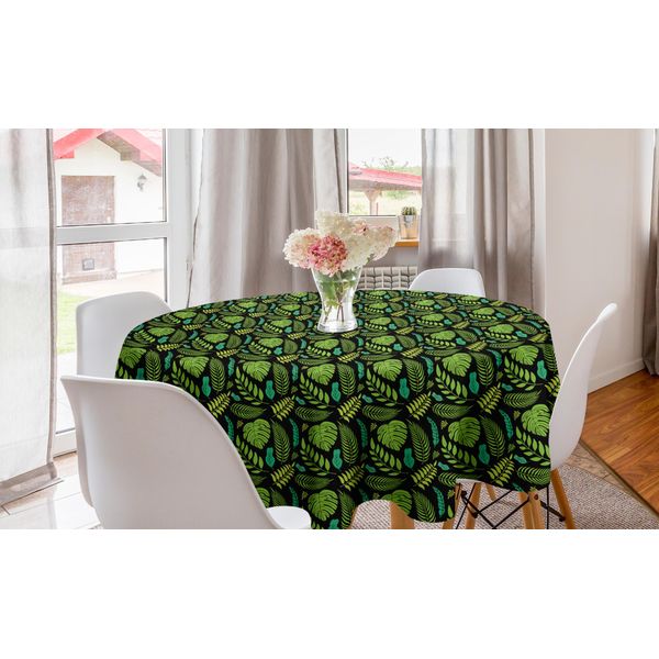 Abakuhaus Tovaglia Rotonda Esotica, Foglie Tropicali, Tovaglia Circolare Per Sala Da Pranzo, Decorazione Per Cucina, 150 Cm, Grigio Antracite E Verde Lime-image