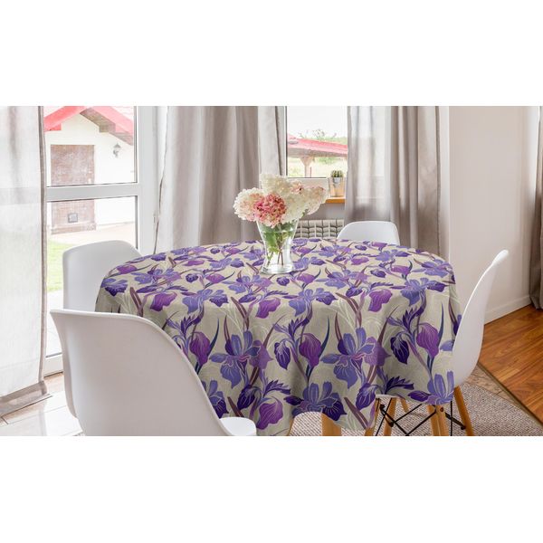 Abakuhaus Tovaglia Rotonda Con Motivi Floreali, Composizione Floreale Digitale, Tovaglia Circolare Per Sala Da Pranzo, Decorazione Per Cucina, 150 Cm, Pale Tan Violet-image