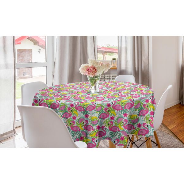 Abakuhaus Tovaglia Rotonda Tropicale, Caricatura Esotica Di Fenicotteri, Tovaglia Circolare Per Decorare La Sala Da Pranzo E La Cucina, 150 Cm, Multicolore-image