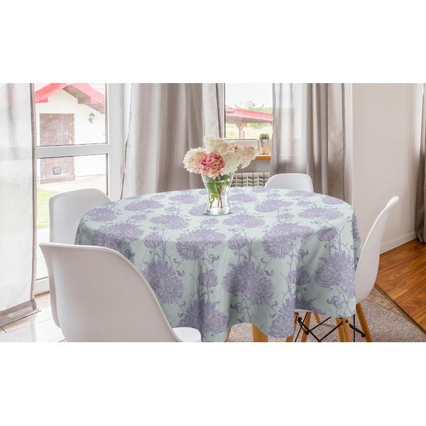 Abakuhaus Tovaglia Rotonda Con Motivi Floreali, Delicati Fiori Vittoriani, Tovaglia Circolare Per Sala Da Pranzo E Cucina, 150 Cm, Blu Cadetto Malva-image