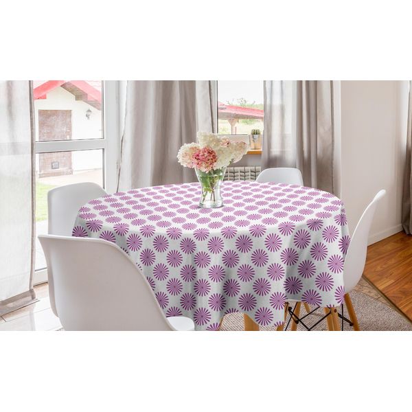 Abakuhaus Tovaglia Rotonda Astratta, Semplici Elementi Floreali, Tovaglia Circolare Per Sala Da Pranzo, Decorazione Cucina, 150 Cm, Fucsia E Bianco-image