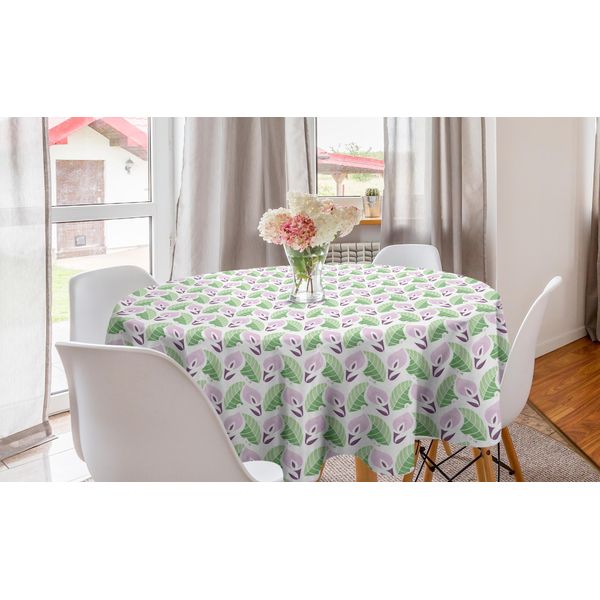Abakuhaus Tovaglia Rotonda Con Motivo Grafico, Motivo Calle, Tovaglia Circolare Per Sala Da Pranzo, Decorazione Per Cucina, 150 Cm, Verde Chiaro Malva-image