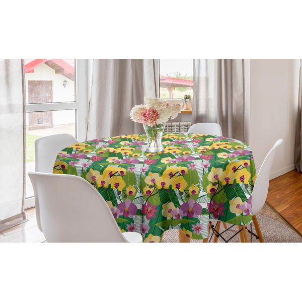 Abakuhaus Aloha Tovaglia Rotonda, Petali Di Fiori Tropicali Hawaiani, Tovaglia Circolare Per Sala Da Pranzo, Decorazione Per Cucina, 150 Cm, Verde Multicolore-image