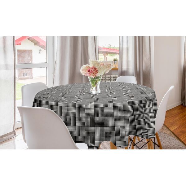 Abakuhaus Tovaglia Rotonda Astratta, Campi Quadrati Artistici, Tovaglia Circolare Per Sala Da Pranzo E Decorazione Della Cucina, 150 Cm, Grigio Antracite Eggshell-image