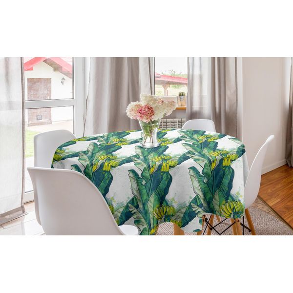 Abakuhaus Tovaglia Rotonda Tropicale, Banano Frutti Esotici, Tovaglia Circolare Per Sala Da Pranzo Decorazione Cucina, 150 Cm, Giallo Pallido Petrolio Blu-image