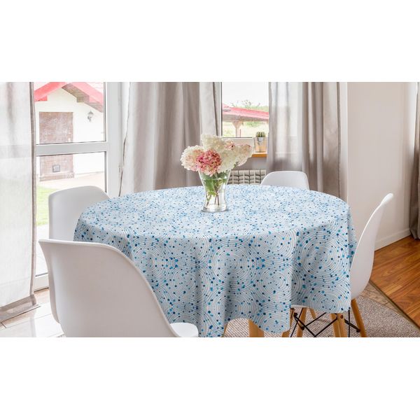 Abakuhaus Tovaglia Geometrica Rotonda, Arte A Cerchi Sovrapposti, Tovaglia A Cerchi Per Sala Da Pranzo, Decorazione Per Cucina, 150 Cm, Azzurro Cielo E Blu Notte-image