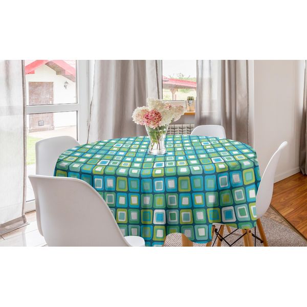 Abakuhaus Tovaglia Rotonda Astratta, Rettangoli Intrecciati Eccentrici, Tovaglia Circolare Per Sala Da Pranzo, Decorazione Cucina, 150 Cm, Multicolore-image