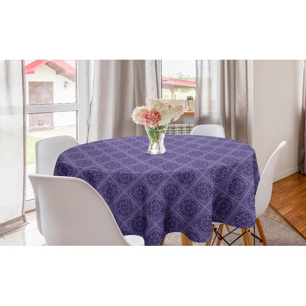 Abakuhaus Tovaglia Rotonda Marocchina, Mandala Floreale Orientale, Tovaglia Circolare Per Sala Da Pranzo, Decorazione Cucina, 150 Cm, Quarzo E Indaco-image
