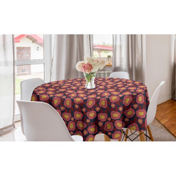 Abakuhaus Tovaglia Rotonda Con Motivi Floreali, Motivi Floreali E Foglie Vintage, Tovaglia Rotonda Per Sala Da Pranzo E Cucina, 150 Cm, Corallo Grigio Antracite-image